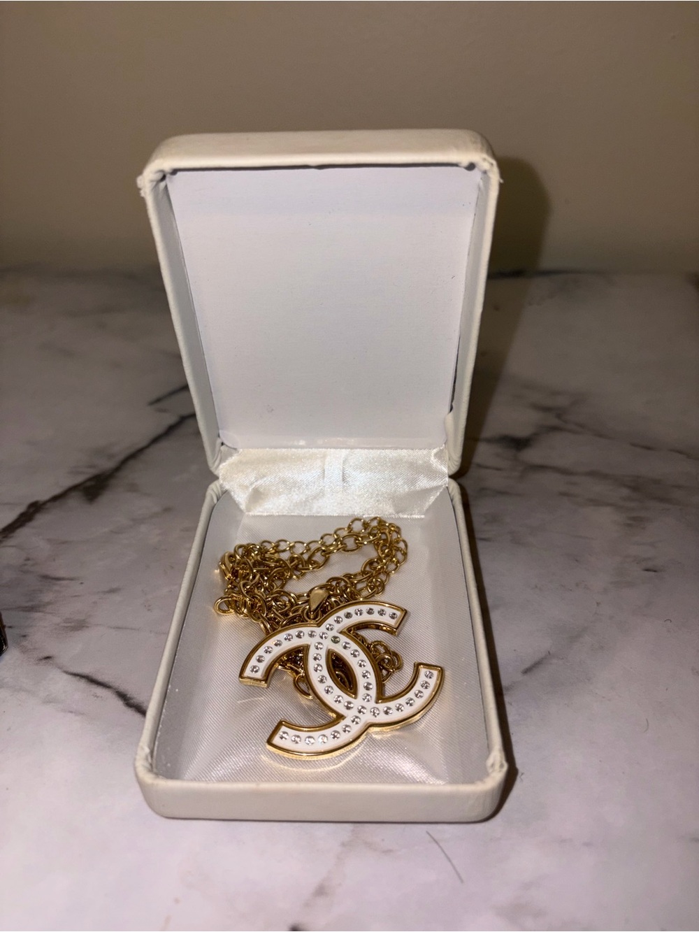 Gold-tone Double C Pendant Necklace with Crystal Accents
